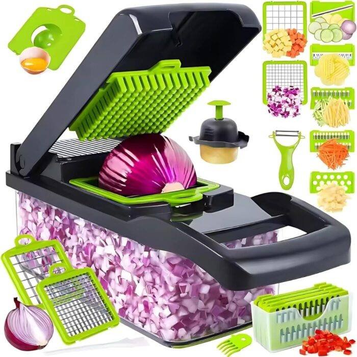 Yurdas Vegetable Chopper and Slicer Set, 14-in-1 Mandoline Slicer with Collection Container & Multiple Blades for Kitchen - Image 1