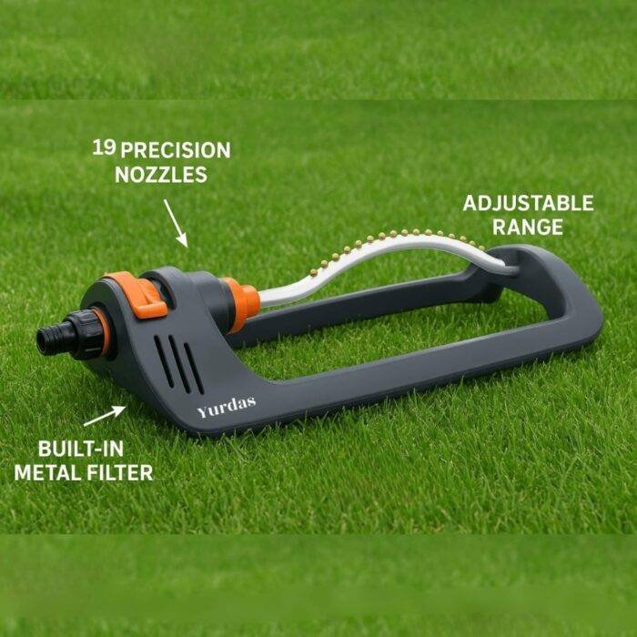 Yurdas Oscillating Lawn Sprinkler with Metal Filter - 304m² Rectangular Coverage, 8-17m Adjustable Range, 16 Nozzles for Even Irrigation, Garden Water Sprayer for Grass, Plants & Flowers - Image 5