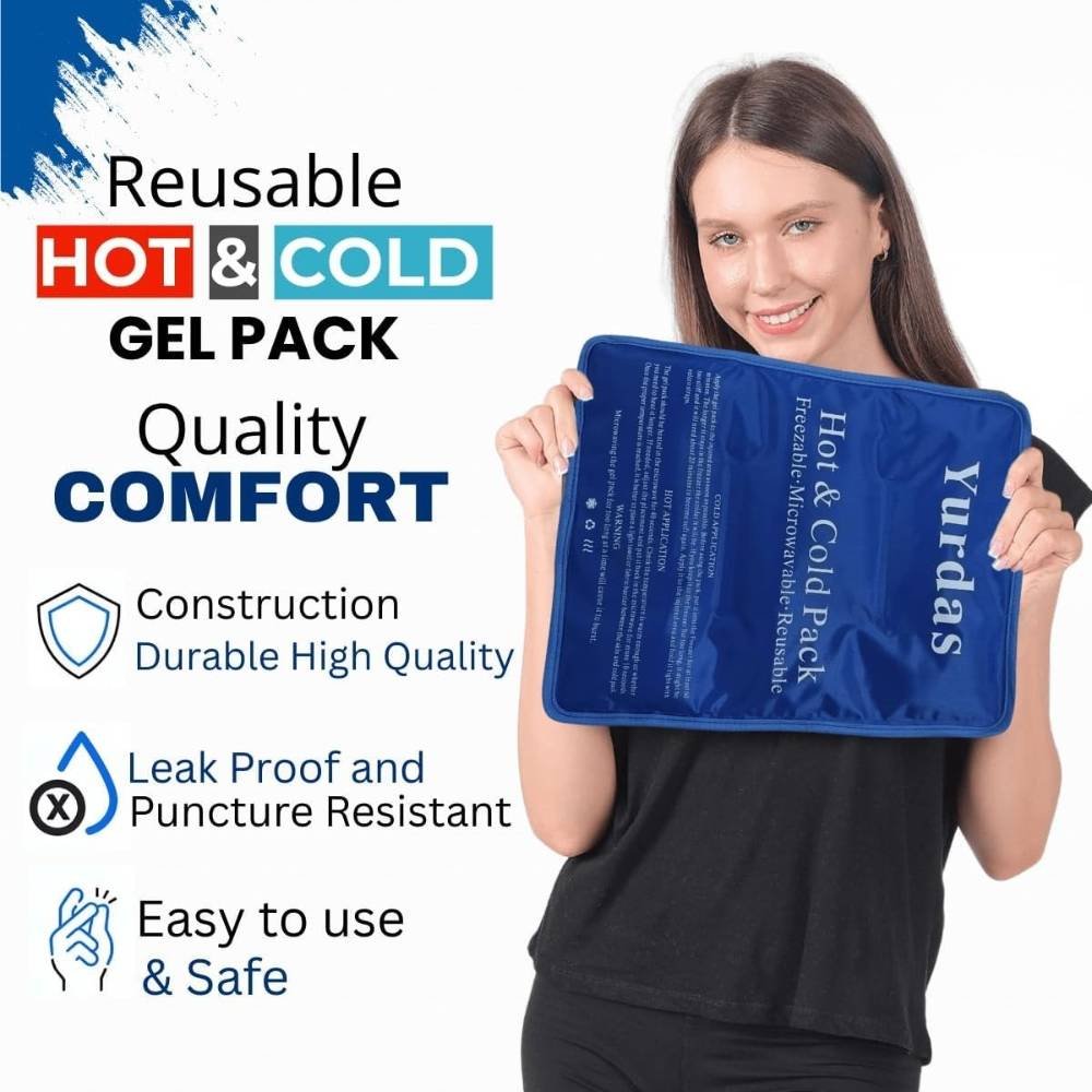 3 (8) Yurdas Large Blue Gel Ice Pack 37x27cm – Reusable Hot & Cold Therapy for Pain Relief with Adjustable Strap - Image 3