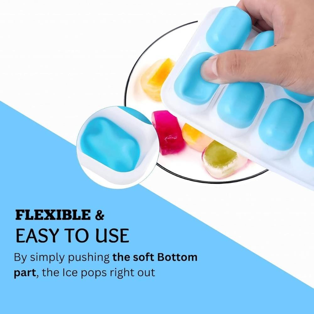 3 (8) Yurdas Silicone Ice Cube Trays with Lids – 4 Pack, 14 Square Cubes per Tray (56 Cubes Total) – BPA-Free, Flexible, Stackable – for Baby Food, Whiskey, Cocktails & Drinks - Image 3