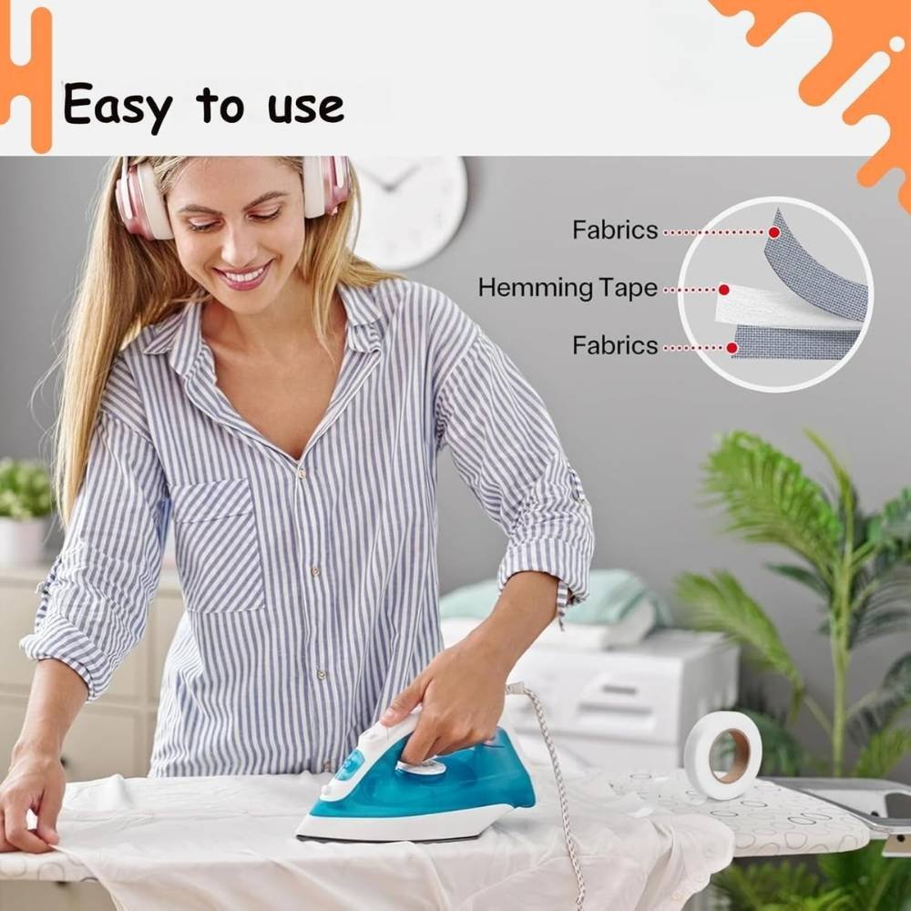 3 (8) Yurdas Hemming Tape 20mm x 30m – Extra Strong Iron-On Hem Tape for Clothes, Curtains & Crafts | Fusible Sewing Tape for DIY Fabric Repairs, No Sew Bonding Web - Image 3