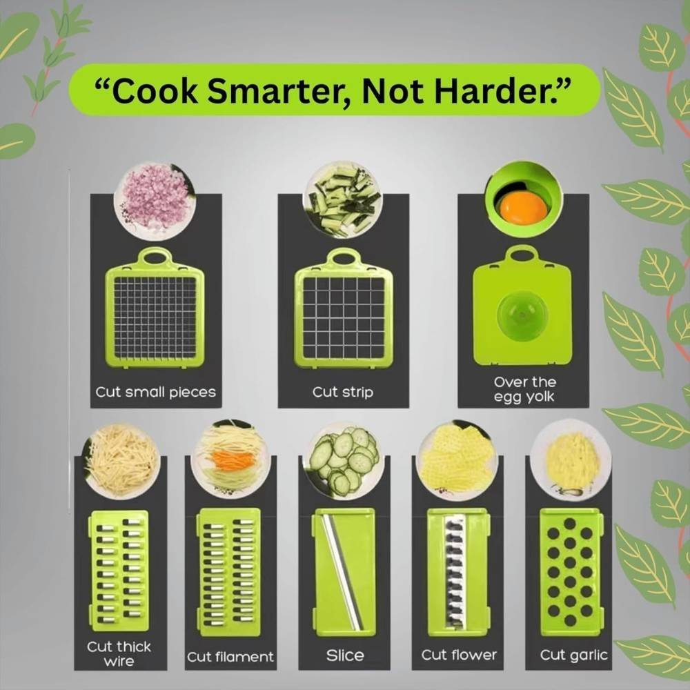 3 (8) Yurdas Vegetable Chopper and Slicer Set, 14-in-1 Mandoline Slicer with Collection Container & Multiple Blades for Kitchen - Image 3