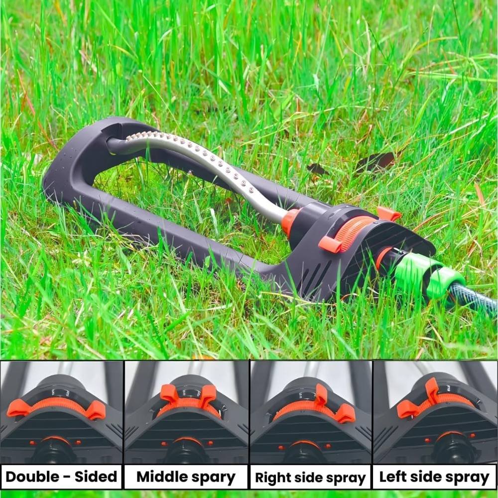 3 (8) Yurdas Oscillating Lawn Sprinkler with Metal Filter - 304m² Rectangular Coverage, 8-17m Adjustable Range, 16 Nozzles for Even Irrigation, Garden Water Sprayer for Grass, Plants & Flowers - Image 4
