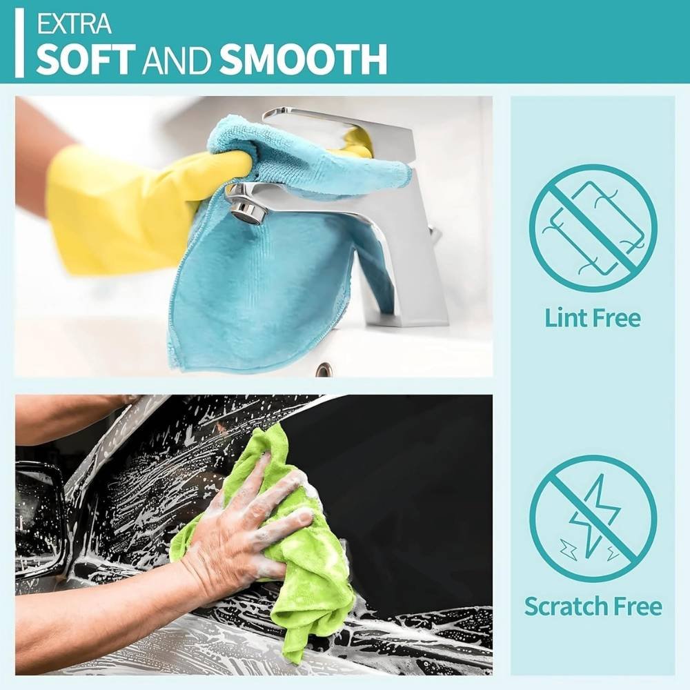 3 (8) Yurdas Microfibre Cleaning Cloths, 50 Pack, 30x30cm, Ultra Soft and Absorbent, Multi-Colour - Image 3