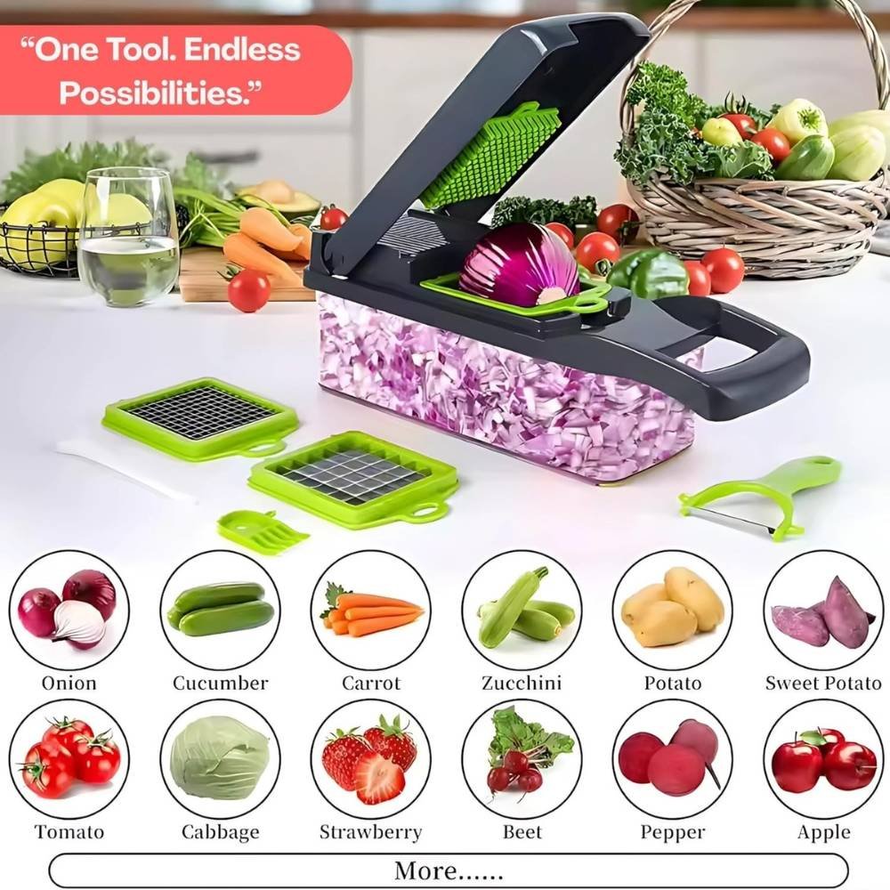 4 (4) Yurdas Vegetable Chopper and Slicer Set, 14-in-1 Mandoline Slicer with Collection Container & Multiple Blades for Kitchen - Image 4
