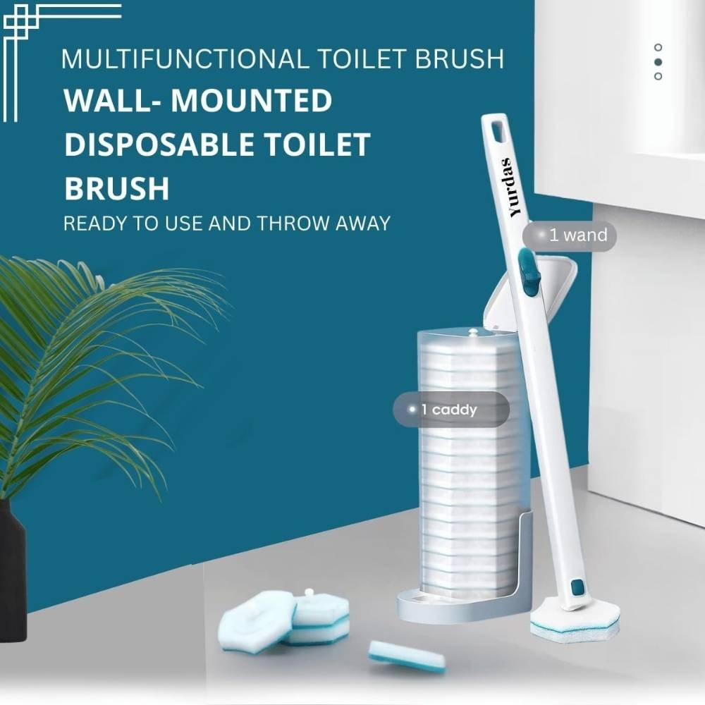 4 (4) Yurdas Disposable Toilet Brush Set – 40 Cleaning Heads with Storage Stand, White - Image 5