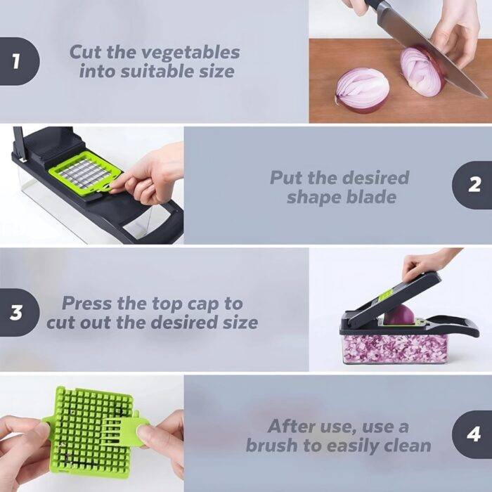 Yurdas Vegetable Chopper and Slicer Set, 14-in-1 Mandoline Slicer with Collection Container & Multiple Blades for Kitchen - Image 5