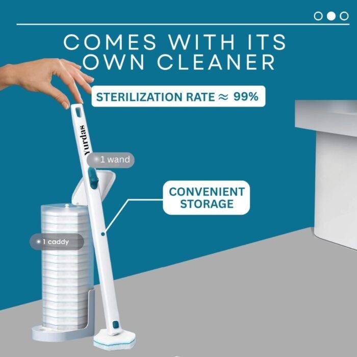 Yurdas Disposable Toilet Brush Set – 40 Cleaning Heads with Storage Stand, White - Image 2