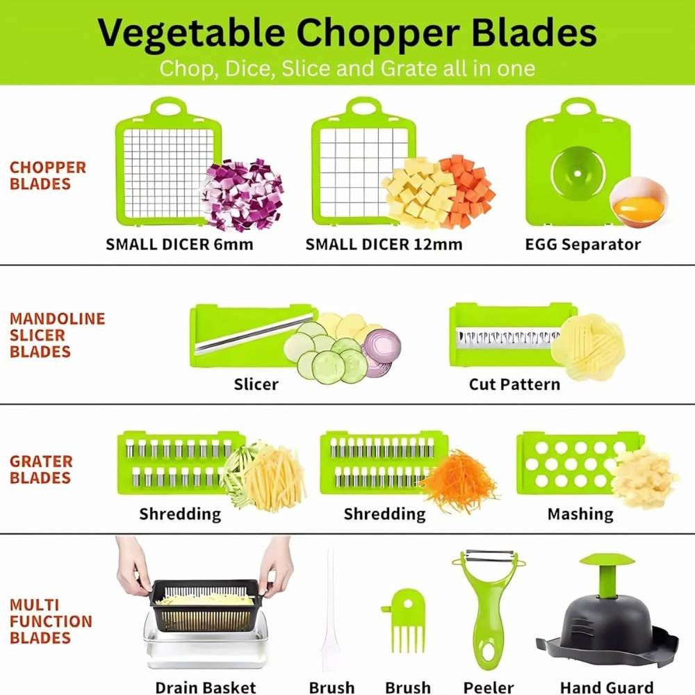 7 (4) Yurdas Vegetable Chopper and Slicer Set, 14-in-1 Mandoline Slicer with Collection Container & Multiple Blades for Kitchen - Image 7
