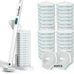 Yurdas Disposable Toilet Brush Set – 40 Cleaning Heads with Storage Stand, White